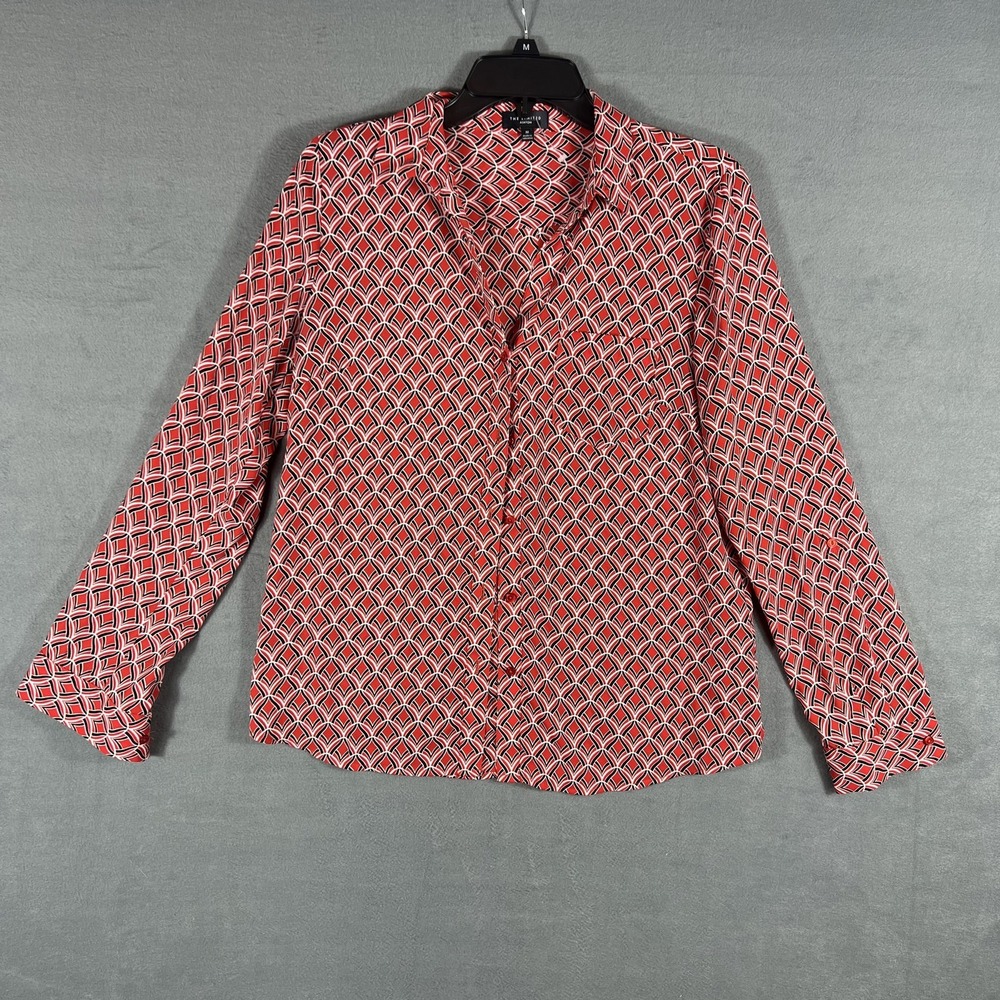 The Limited Ashton Women's M Red Black White Geometric Pattern Button-Front